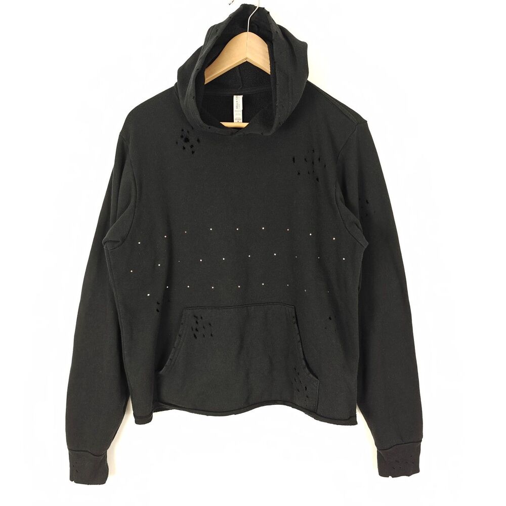 Bella + Canvas Women’s Rhinestone Distressed Black Hoodie Size M Grunge Emo Punk